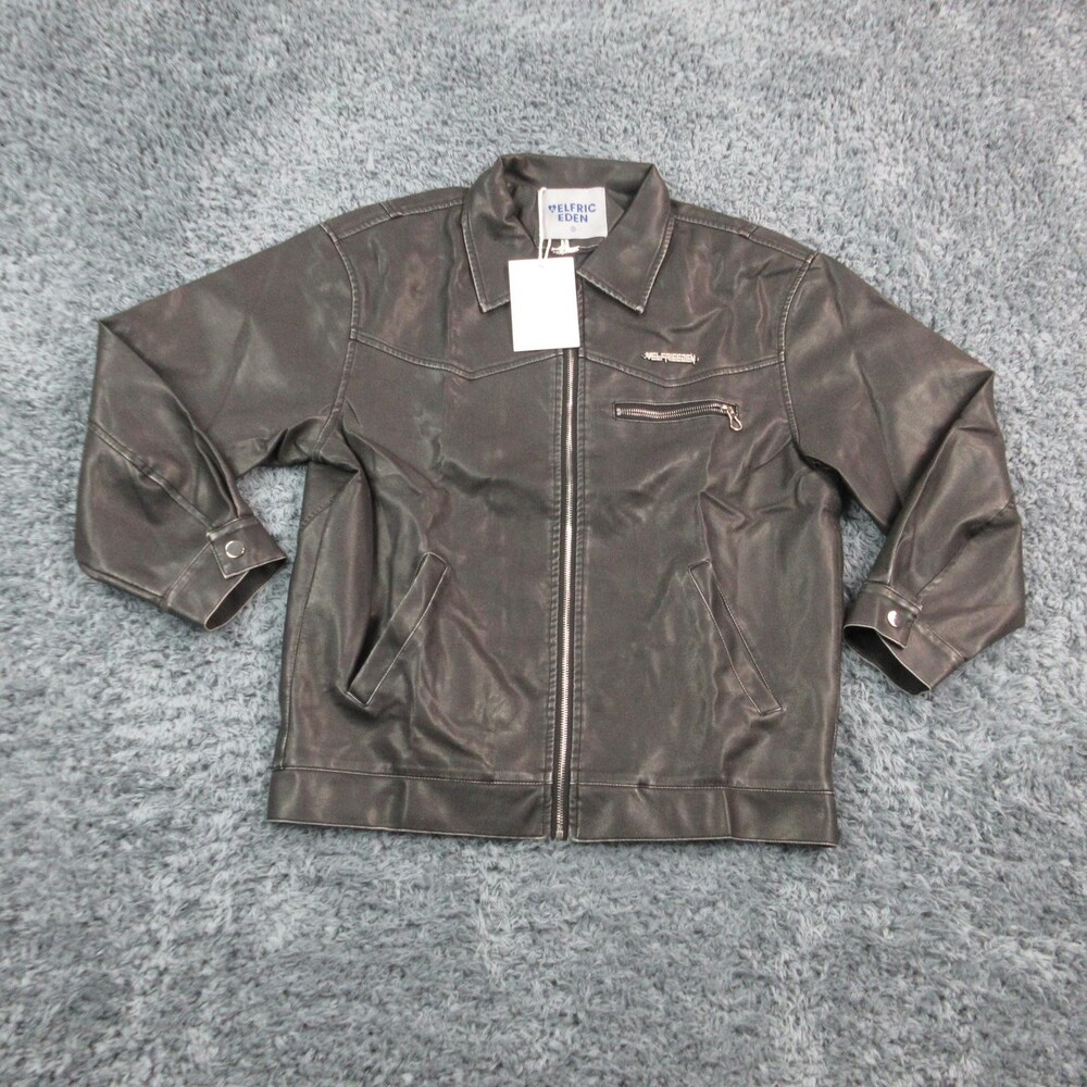 Elfric Eden Jacket Mens Small Black Faux Leather Zip Moto Biker Streetwear NWT